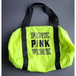 Victoria's Secret PINK Neon Yellow Green High Visibility Duffle Zipper Sport Bag